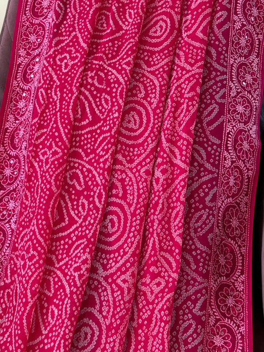 Bandhani Lucknawi Dupatta Heritage Weaves