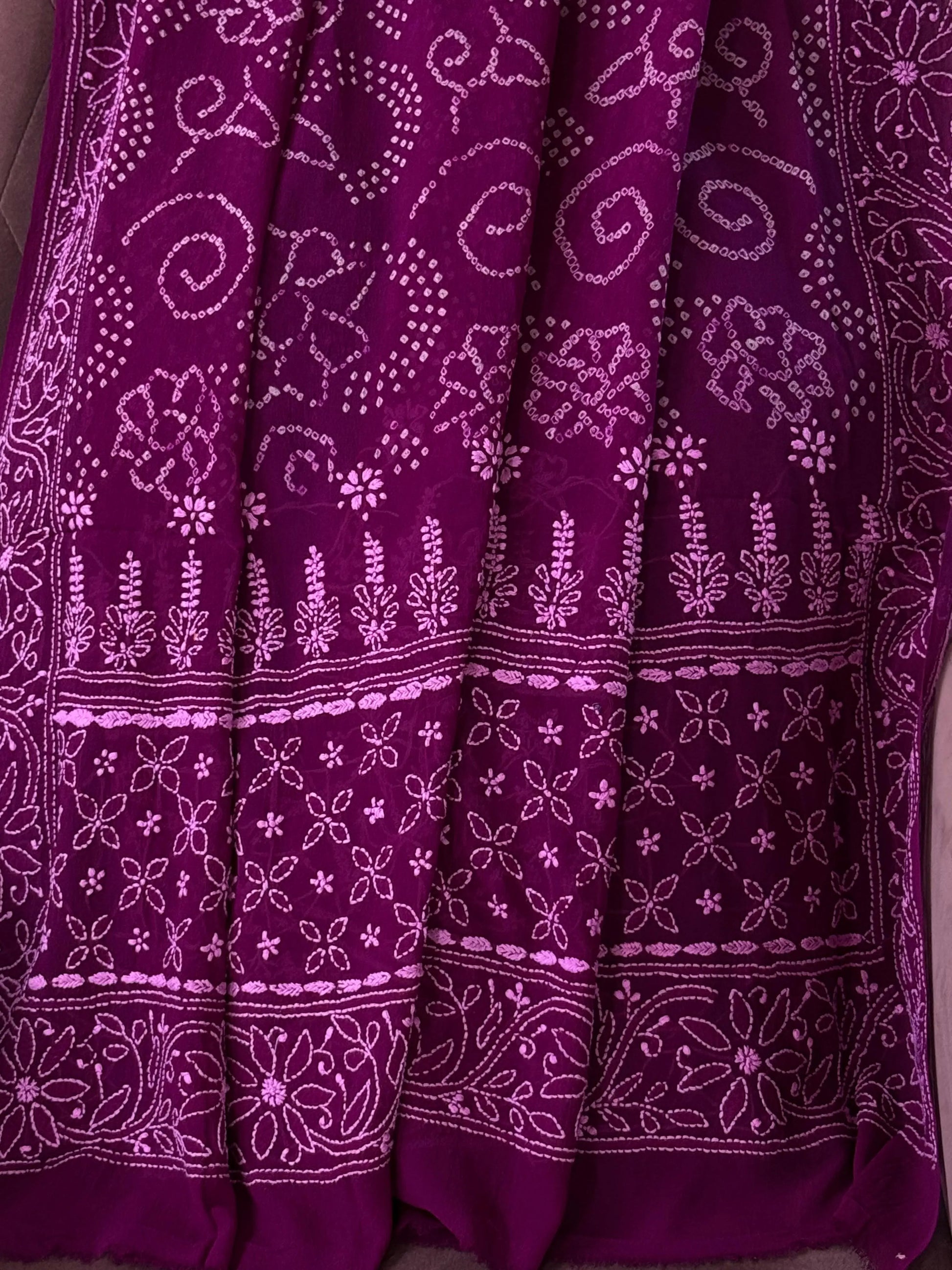 Bandhani Dupatta with Lucknawi Embroidery Heritage Weaves