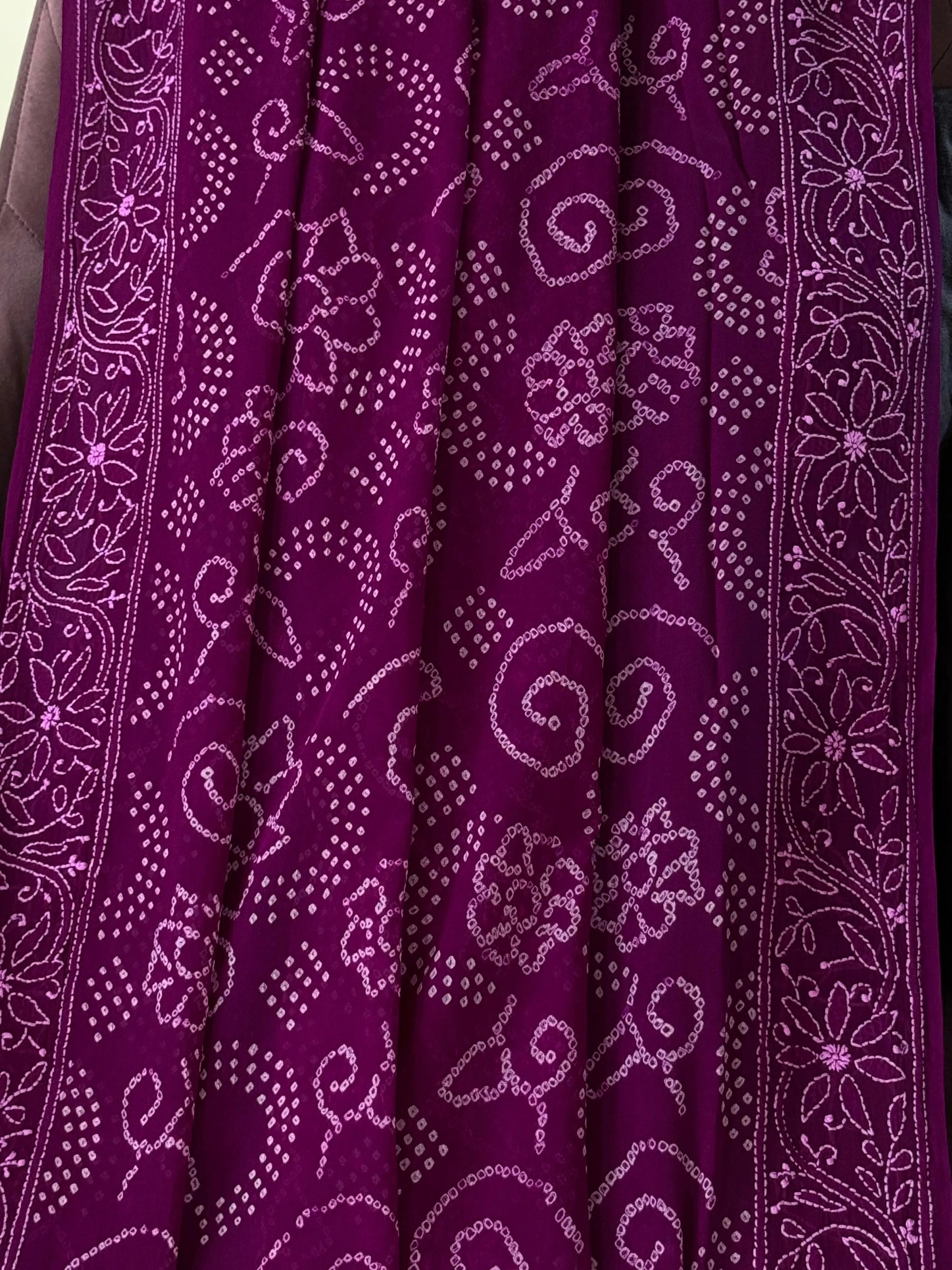 Bandhani Dupatta with Lucknawi Embroidery Heritage Weaves