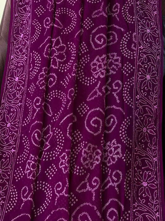 Bandhani Dupatta with Lucknawi Embroidery Heritage Weaves